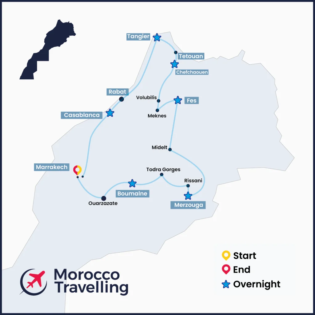 Morocco itinerary 9 days from Marrakech – Desert & Imperial Cities-01