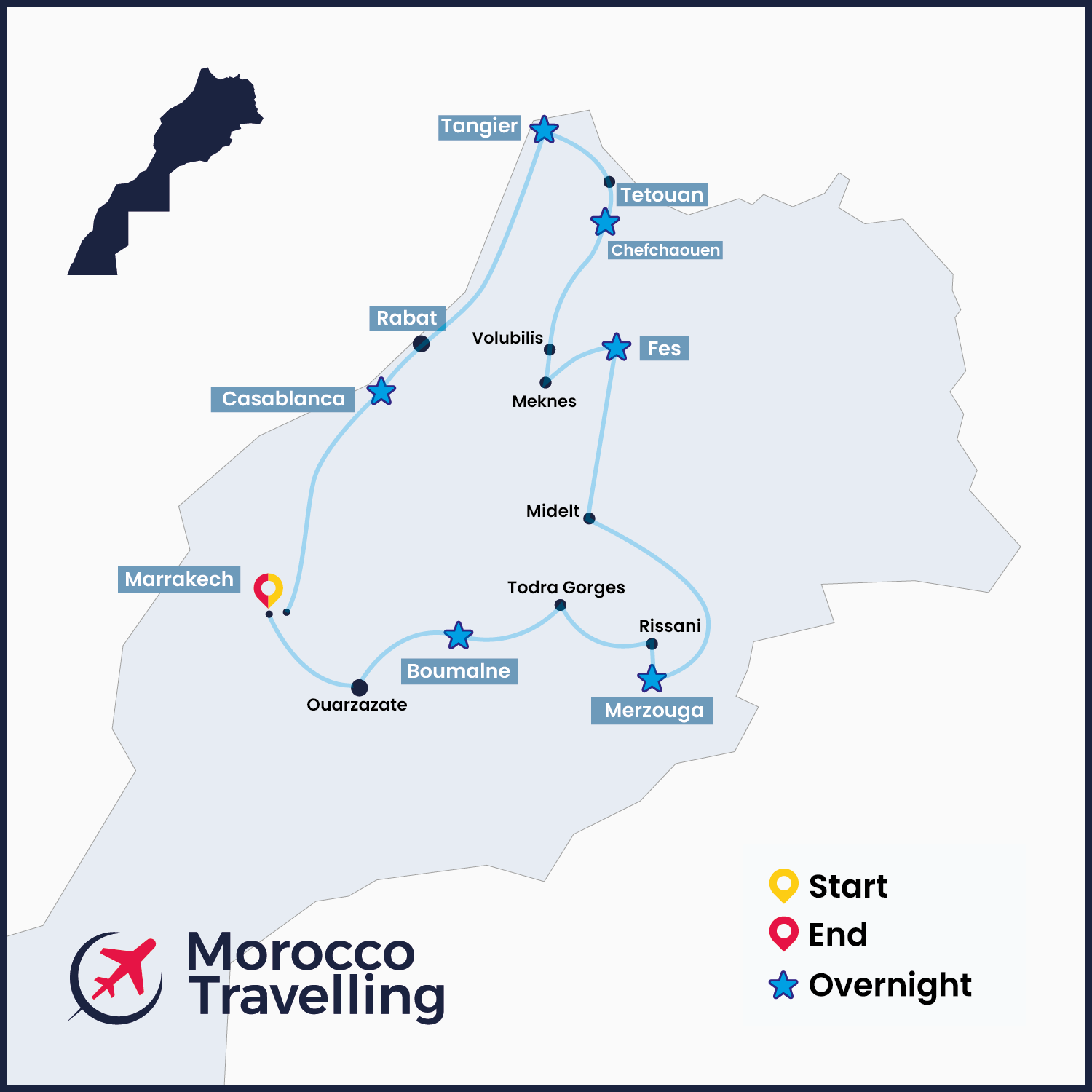 Morocco itinerary 9 days from Marrakech – Desert & Imperial Cities-01